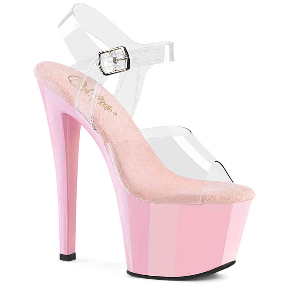 Pleaser - SKY-308 Knöchelriemen-Sandale - Transparent/Rosa